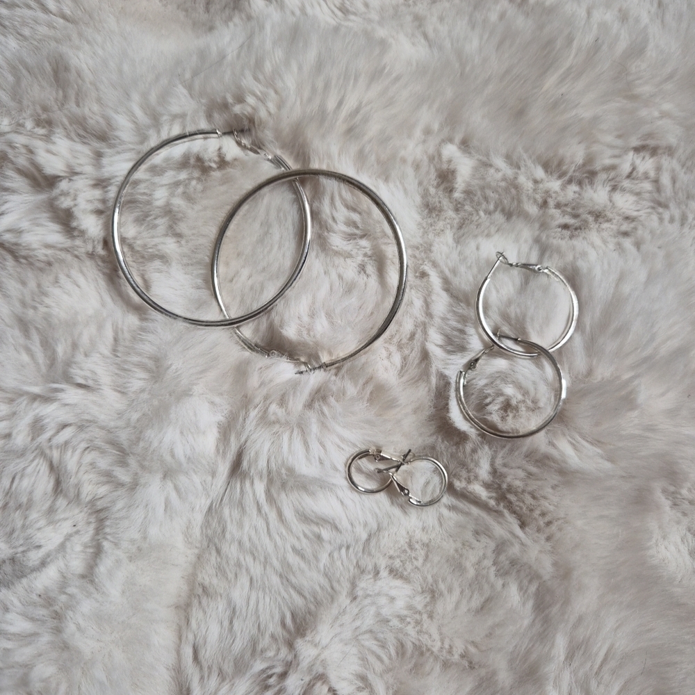 Silver Hoop Earrings Bundle Lot Silver Tone Classic Minimalist Timeless Capsule